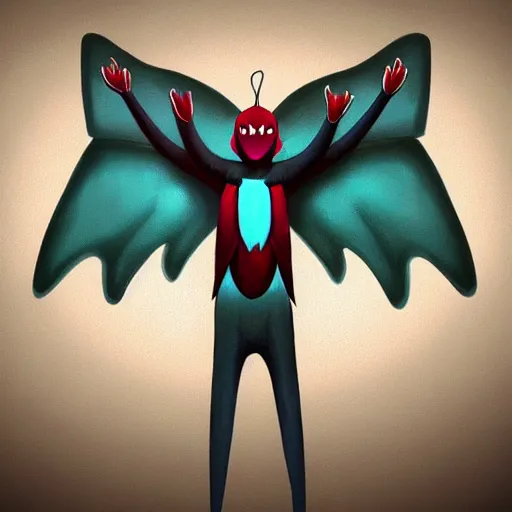 Prompt: an very happy upbeat humanoid mothman very stylized, slim, in the style of john park, digital art painting, winning award image, matte painting, light colours, superb, trending in artstation