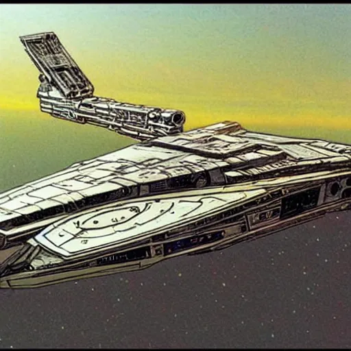 Prompt: concept art of a star wars spaceship, jean giraud