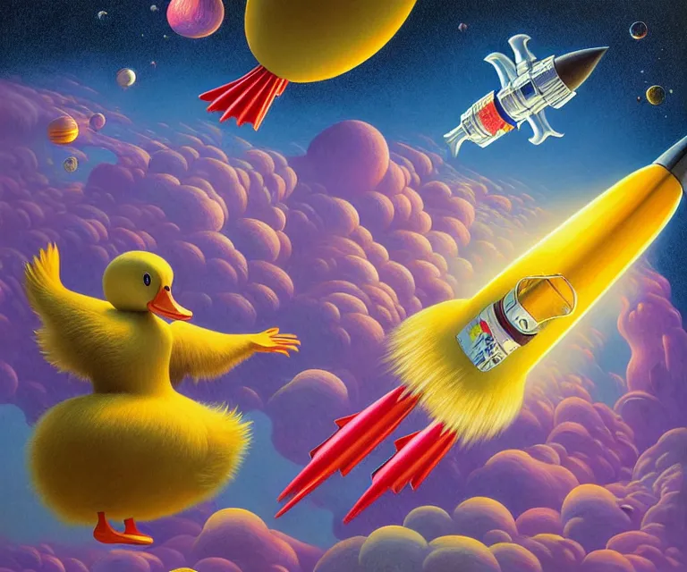 Prompt: hyper detailed 3d render like a Oil painting - a cartoon duck launching a rocket into deep space, by Jacek Yerka, Mariusz Lewandowski, Houdini algorithmic generative render, Abstract brush strokes, Masterpiece, Edward Hopper and James Gilleard, Zdzislaw Beksinski, Mark Ryden, Wolfgang Lettl, hints of Yayoi Kasuma, octane render, 8k