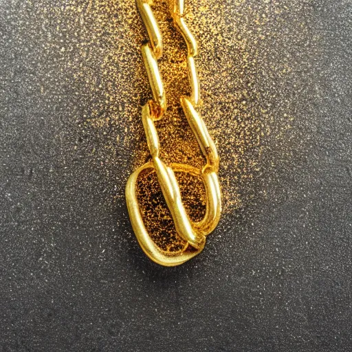 Prompt: studio photography of a gold chain, melting with lava