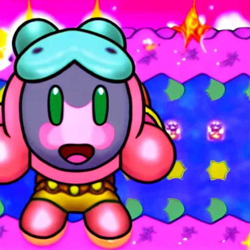 Image similar to kirby consuming his own body, kirby's dreamland gameplay