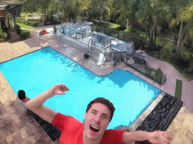 Prompt: I dropped $100,000 in a giant swimming pool. MrBeast. YouTube. 106M views.