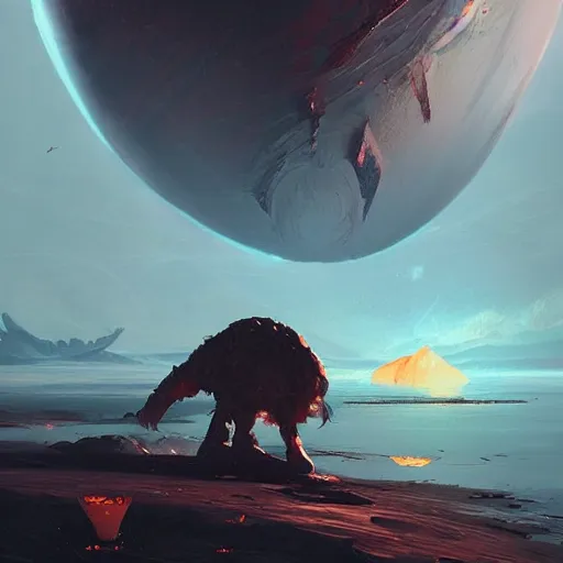 Image similar to gigantic creature on surface of venus, sparth style, fantasy. detailed. sharp focus. trending on artstation. artist greg rutkowski