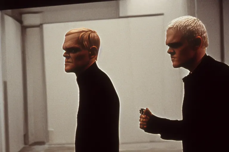 Image similar to film still of malcolm mcdowell confronting the void, details, sharp focus, intricate, high definition, movie set, retro, 1970s, 1980s, sci-fi, digital Art, 3D, realistic photograph, lucasfilm