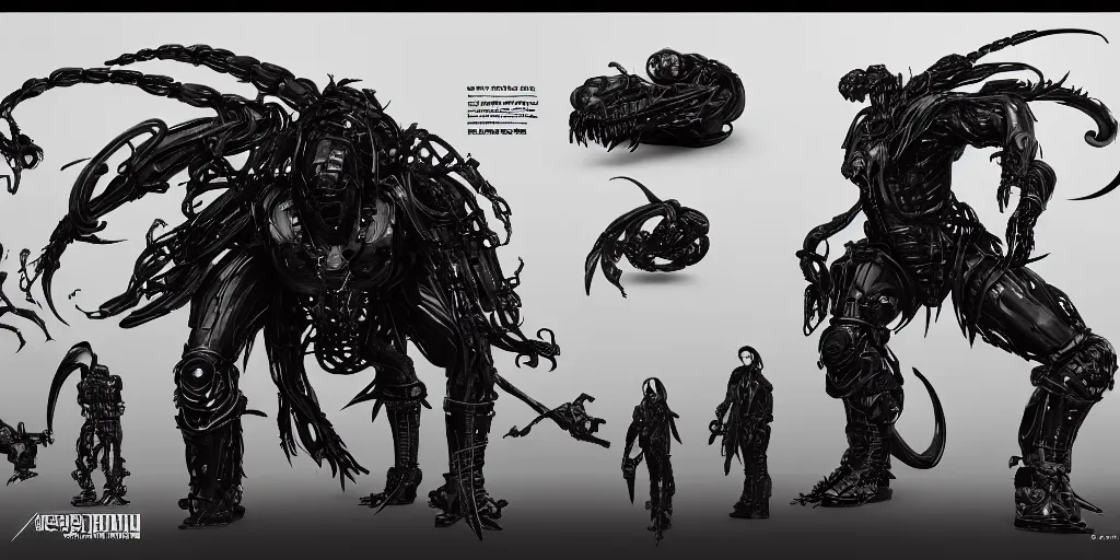 Image similar to cyberpunk venom, character sheet, concept design, contrast, hot toys, kim jung gi, greg rutkowski, zabrocki, karlkka, jayison devadas, trending on artstation, 8 k, ultra wide angle, pincushion lens effect