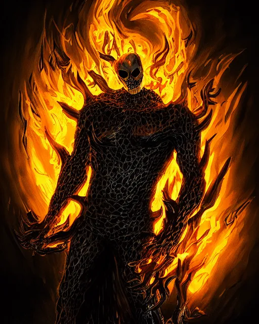 Image similar to ghost rider symbiote, dynamic lighting, fantasy concept art, trending on art station, stunning visuals, creative, cinematic, ultra detailed, comic strip style