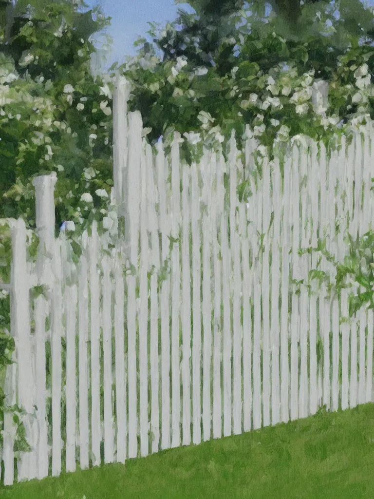 Prompt: white picket fence by disney concept artists, blunt borders, rule of thirds