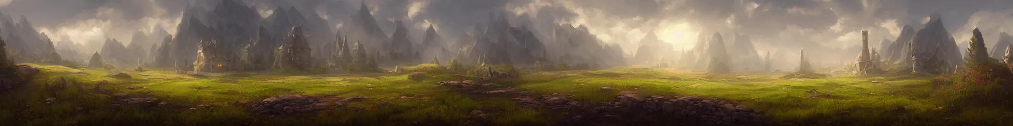 Image similar to medieval fantasy meadow landscape, digital art, andreas rocha, trending on artstation, 4k wallpaper