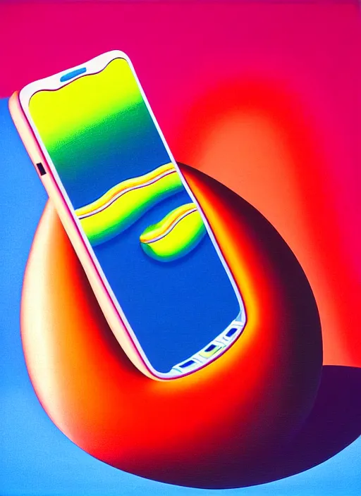 Image similar to inflated phone by shusei nagaoka, airbrush on canvas, pastell colours, cell shaded, 8 k