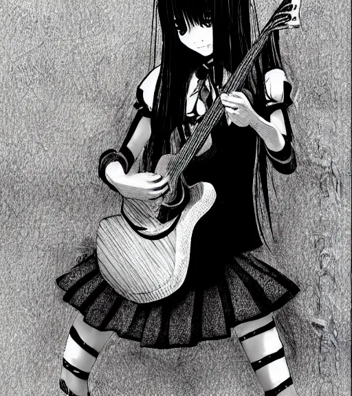 anime girl playing guitar drawing