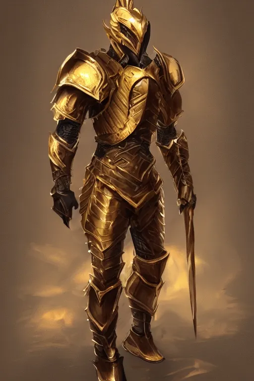 Prompt: Golden dragon born fighter wearing plate armor, concept art, trending on artstation
