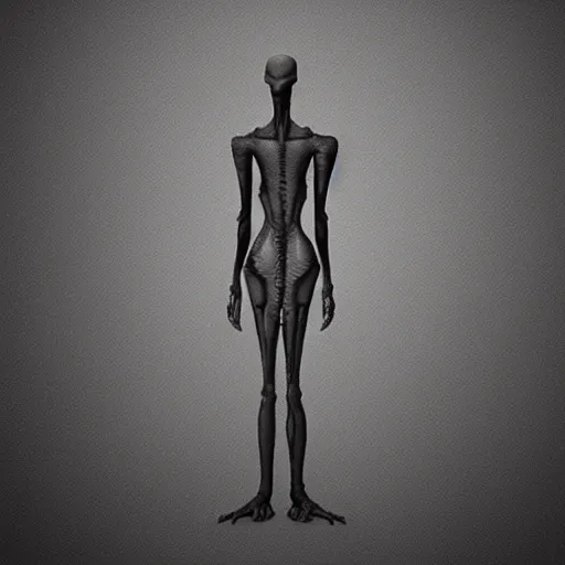 Image similar to alien grey, tall, very thin, terrifying, grimdark, photorealistic