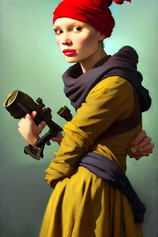 Image similar to team fortress 2 scout the girl with the pearl earring as the team fortress 2 scout team fortress 2 scout team fortress 2 scout, painting by gaston bussiere, katsuya terada, nc wyeth, greg rutkowski, craig mullins, vermeer, frank frazetta, mucha, tom of finland, trending on artstation