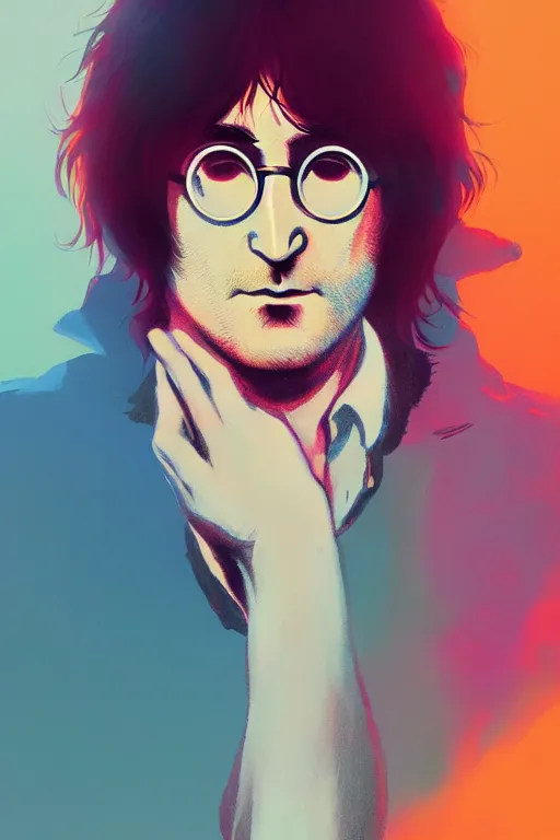 Image similar to john lennon, manga cover art, detailed color portrait, artstation trending, 8 k, greg rutkowski