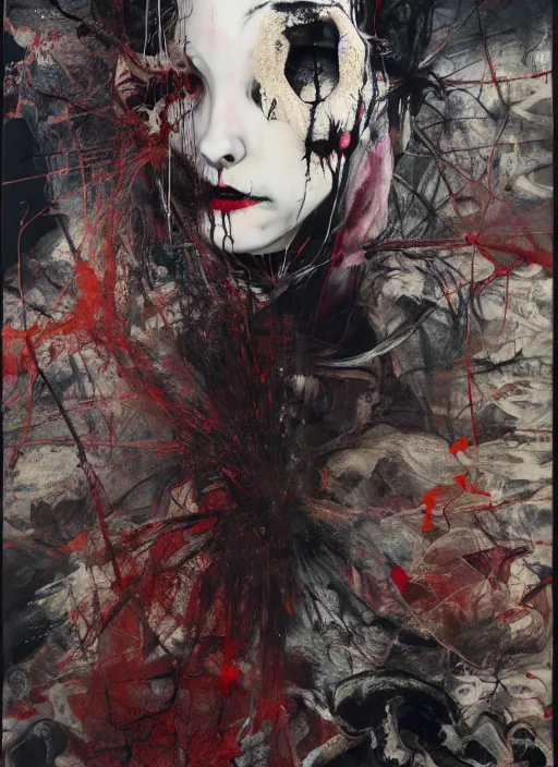 Image similar to death is not mercurial it's patient unlike life, a brutalist designed, gothic, rich deep colours, painted by francis bacon, adrian ghenie, james jean and petra cortright, part by gerhard richter, part by takato yamamoto. 8 k masterpiece