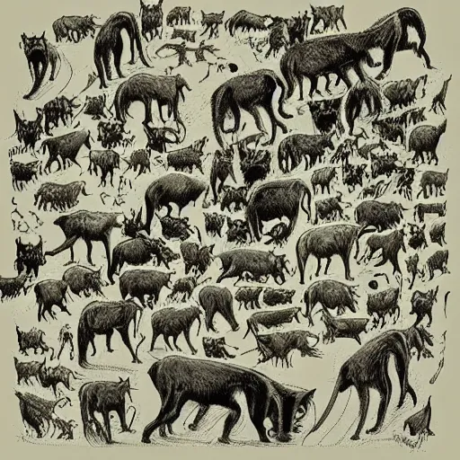 Prompt: “ bernie wrightson ” feline anatomical drawing veterinary herd of cats meadow 1 0 2 4 x 1 0 2 4