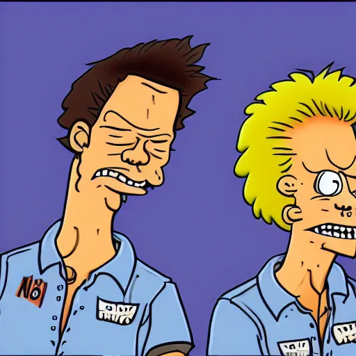 Prompt: Beavis and Butthead as Twitch Streamers as drawn by Mike Judge