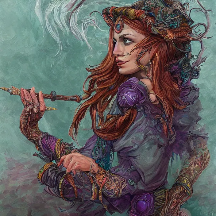 Image similar to sea witch casting a spell, d & d style, trending on artstation, intricate, highly detailed, vivid painting, colorful, art by alexandr leskinen