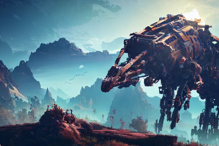 Image similar to sawtooth machine mecanical creature robot of horizon forbidden west horizon zero dawn bioluminiscence global illumination ray tracing hdr fanart arstation by ian pesty and alena aenami artworks in 4 k