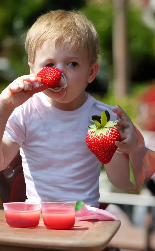 Prompt: Mozart drinking a strawberry milkshake, the straw is in his mouth