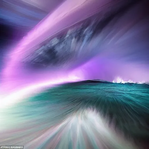 Prompt: amazing photo of a purple tornado in the shape of a funnel by marc adamus, digital art, beautiful dramatic lighting