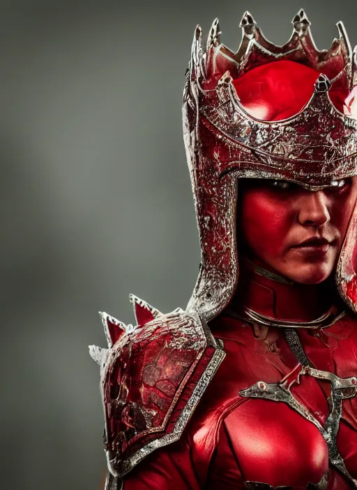 Image similar to the blood crown queen wear the scarlet armor, cinematic lighting, various refining methods, micro macro autofocus, ultra definition, award winning photo