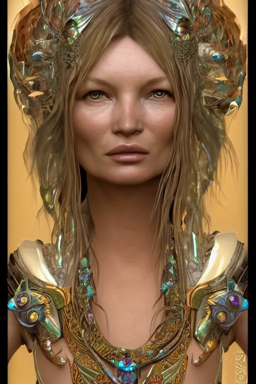 Image similar to a realistic photo of a beautiful ancient alien woman goddess kate moss in jewelery and fractals in style of alphonse mucha art nuvo trending on artstation made in unreal engine 4