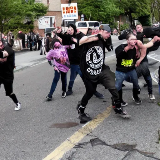Image similar to Punk weasels running wild, causing a ruckus, engaging in hooliganism.
