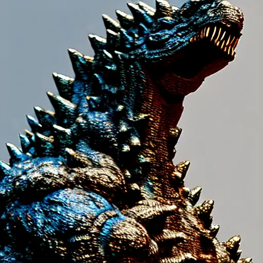 Image similar to Godzilla made out of rusty metal gear, we can also see wires, photorealistic, studio lighting, bokeh