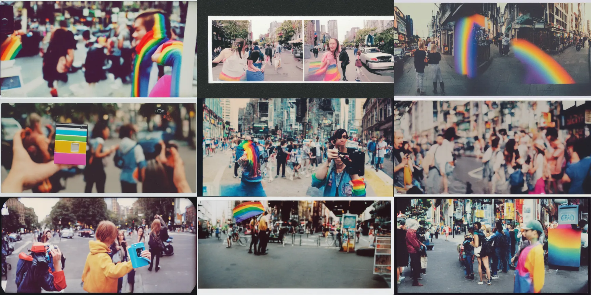 Prompt: Candid Street Photography. Fujifilm Instax Mini Film - Rainbow