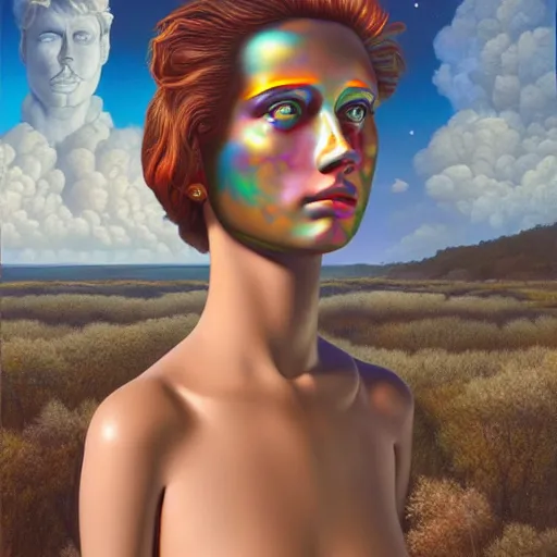 Image similar to hyperrealistic surrealism, alex gross, award winning masterpiece with incredible details, a surreal vaporwave vaporwave vaporwave vaporwave vaporwave painting of a gigantic broken mannequin head sculpture in ruins, astronaut lost in liminal space, highly detailed, trending on artstation