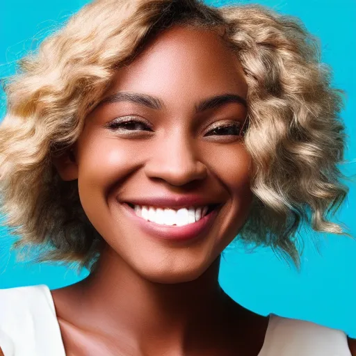 Prompt: short blonde hair black woman beautiful smile supermodel digital art , 8k