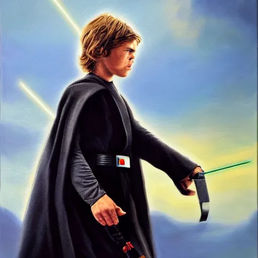 Prompt: anakin skywalker uses the force to lift a sock, cinematic painting