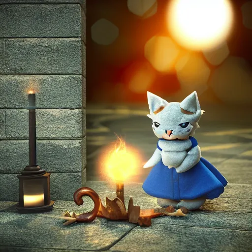 Image similar to cute fumo plush of a cat girl casting a summoning spell, witch, focus, bokeh, vray