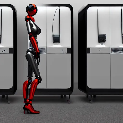 Image similar to Attractive female robot guarding a wall of computers