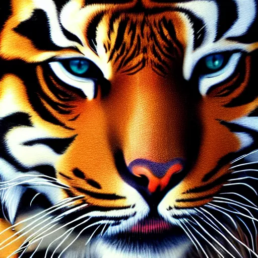 Image similar to an oil painting of gloppa with the pattern of tigers fur, tiger stripes, domestic caracal, cat, strong, dramatic impactful colors, by artgerm, hd, hdr, ue 5, ue 6, unreal engine 5, cinematic 4 k wallpaper, 8 k, ultra detailed, gta 5 cover art, high resolution, artstation, award winning