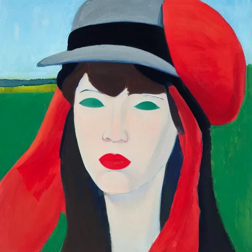 Prompt: girl with red hat, by Alex Katz