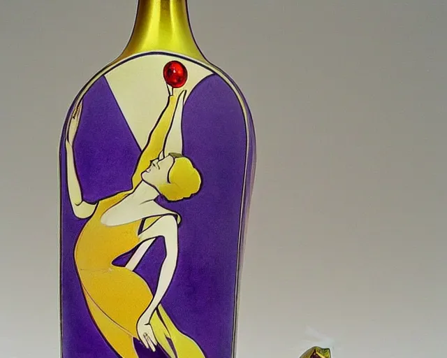 Prompt: dancer, melchizedek champagne bottle. art nouveau, cheerful, bright