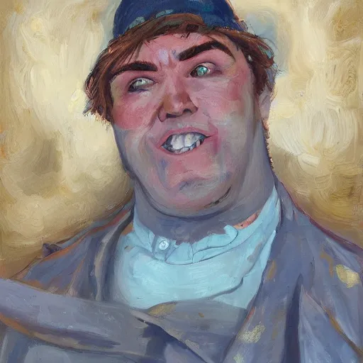 Image similar to portrait of john candy crying in the metaverse, fire and pain, oil on canvas by william sydney mount, trending on artstation