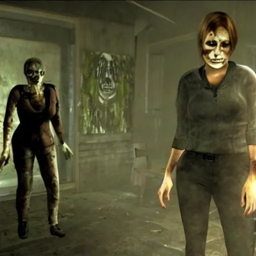 Prompt: an in-game creepy screenshot of Adele as a zombie in Resident Evil 5