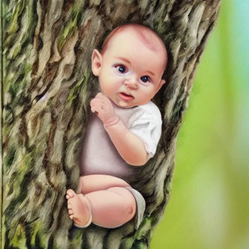 Image similar to baby on a tree, photorealistic, detailed