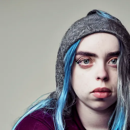 Prompt: Portrait of Billie Eilish, XF IQ4, 150MP, 50mm, F1.4, ISO 200, 1/160s, natural light, Adobe Lightroom, photolab, Affinity Photo, PhotoDirector 365