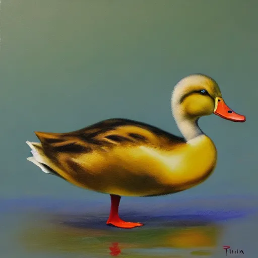 Prompt: a duck on the prowl oil painting nina tokhtaman valetova