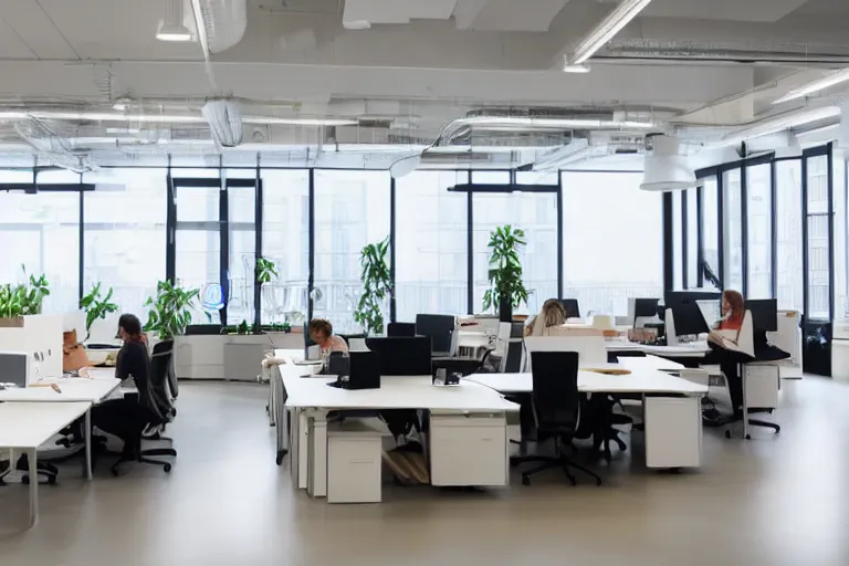 Image similar to professional quality stock photography of a beautifully designed open office