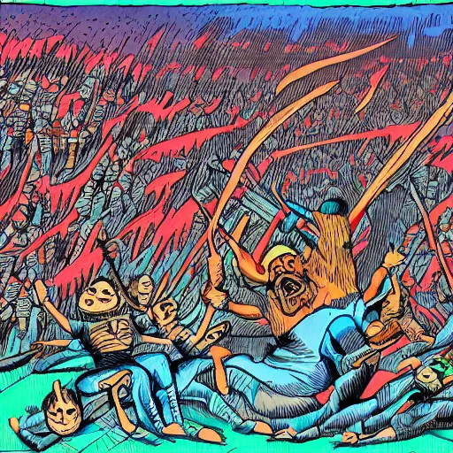Prompt: yeltsin punishes sinners in hell, scary color art, 4 k