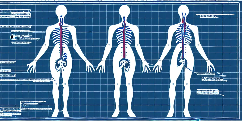 Image similar to technical diagram blueprint of anthropomorphic anatomical sip technician, performance enhanced salesman anatomy, snake oil sip tech technical blueprint plan