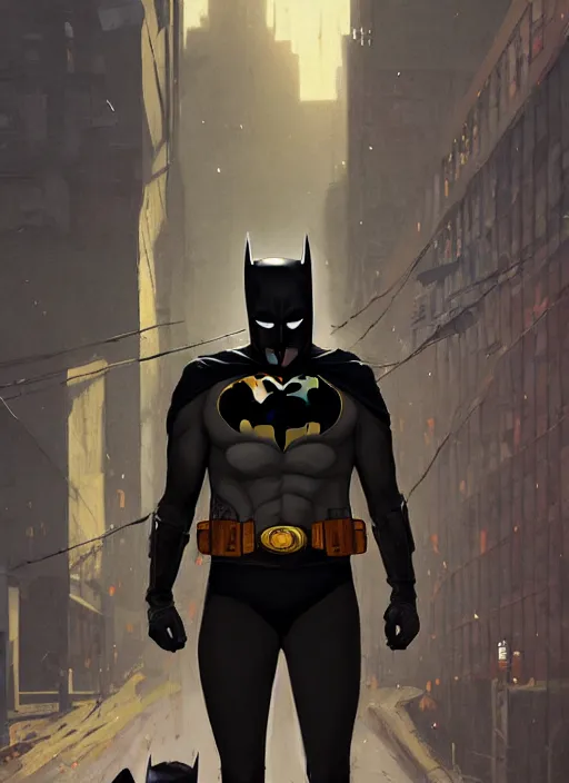 Image similar to Highly detailed full-body portrait of homeless Batman, in GTA V, Stephen Bliss, unreal engine, fantasy art by Greg Rutkowski, Loish, Rhads, Makoto Shinkai and Lois van baarle, ilya kuvshinov, rossdraws global illumination, radiant light, detailed and intricate environment