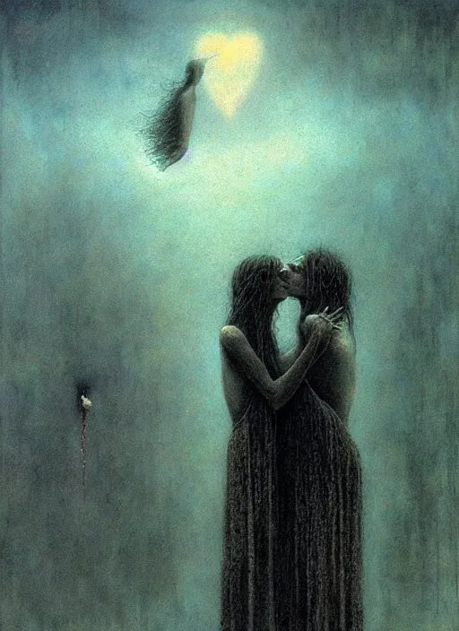 Prompt: love by Beksinski and Luis Royo