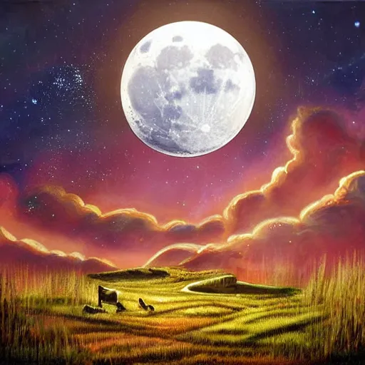 Prompt: wonderful picture, painting, classical, sky, celestial, space, realistic, moon 4 k