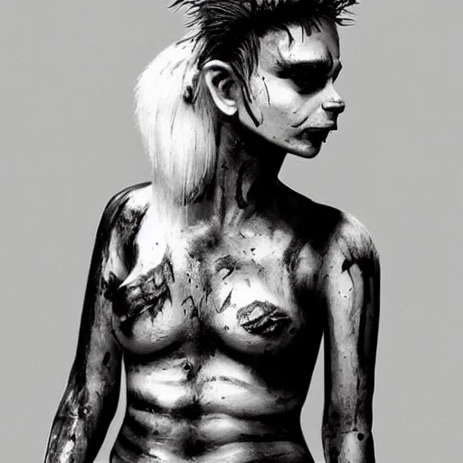 Image similar to ultra realistic painted sculpture of a very beautiful and attractive tank girl. waxwork. cinematic makeup. detailed lifelike. full body. jamie hewlett. beautiful. very attractive. wow. stunning. punk. comic